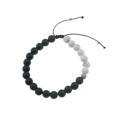 Bratara pentru barbati Howlit si Onix mat sfere pe nod culisant cu elemente argintii, 8mm