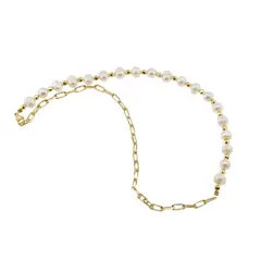 Colier lucrat manual Perle de cultura si Hematit auriu sfere fatetate, 4-8mm