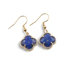 Cercei cu agatatoare Lapis Lazuli trifoi cu montura aurie, 18mm