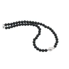 Colier Onix sfere si Perla de cultura freeform cu bumbi argintii, 8-18mm