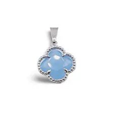 Pandantiv Agat bleu trifoi cu montura argintie, 18mm