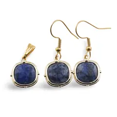 Set Cercei cu agatatoare si Pandantiv Lapis Lazuli patrat cu montura aurie, 15mm