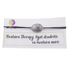 Bratara Therapy Agat dendritic oval cu montura aurie