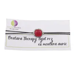 Bratara Therapy Agat roz patrat cu montura aurie