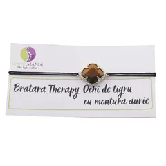 Bratara Therapy Ochi de tigru trifoi cu montura aurie