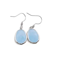 Cercei cu agatatoare Agat bleu oval cu montura argintie, 20mm