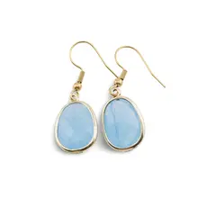 Cercei cu agatatoare Agat bleu oval cu montura aurie, 20mm