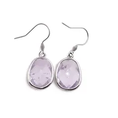 Cercei cu agatatoare Ametist lavanda oval cu montura argintie, 20mm