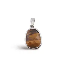 Pandantiv Ochi de tigru oval cu montura argintie, 20mm