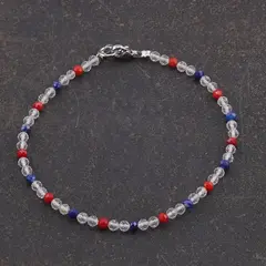 Bratara Cristal de stanca, Lapis Lazuli si Agat rosu sfere fatetate, 3mm