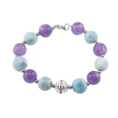 Bratara Larimar si Ametist A+ sfere 10mm cu element argintiu