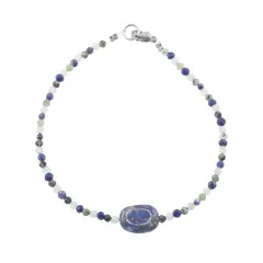 Bratara Mix Lapis Lazuli, Rubin in zoisit, Cristal de stanca sfere fatetate 3mm si Lapis Lazuli neregulat 10-12mm
