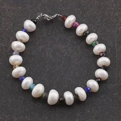 Bratara Perle de cultura albe turtite si mix cristale, 4-8mm