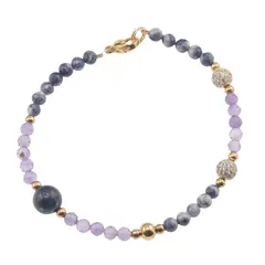 Bratara Safir si Ametist sfere si sfere fatetate cu elemente aurii, 4-8mm