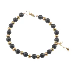 Bratara Turmalina neagra sfere 6mm, bumbi aurii si element Ochi de tigru
