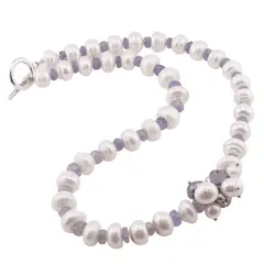 Colier Perle de cultura turtite si Tanzanit discuri fatetate, 4-11mm