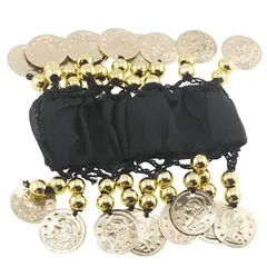 Bratara belly dance cu monede aurii elastica, negru