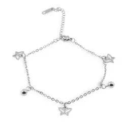Bratara pentru glezna din inox argintiu cu charm model fluture mic