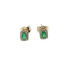 Cercei cu surub din cupru placat cu aur galben 18k verzi, 7mm