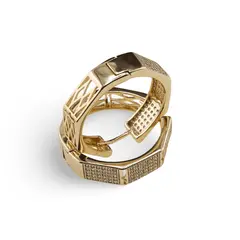 Cercei din cupru placat cu aur galben 18k model hexagonal cu zirconiu