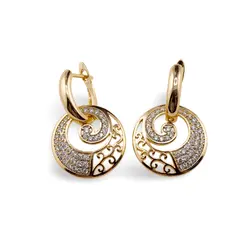 Cercei din cupru placat cu aur galben 18k model mandala cu zirconiu