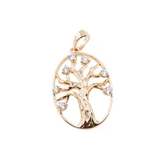Pandantiv oval din cupru placat cu aur roz 18k Pomul Vietii, 28mm