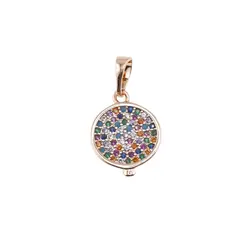 Pandantiv rotund din cupru placat cu aur roz 18k cu zirconii colorate, 13mm