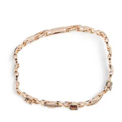 Bratara din cupru placat cu aur roz 18k, model cubic cu zirconiu multicolor fatetat