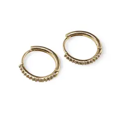 Cercei din cupru placat cu aur galben 18k rotunzi cu zirconii, 14mm