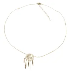Lant din inox placat cu aur galben 18k, pandantiv dream catcher