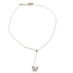 Lant din inox placat cu aur galben 18k, pandantiv Fluture cu sidef