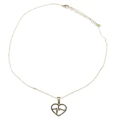 Lant din inox placat cu aur galben 18k, pandantiv inima cu ritm