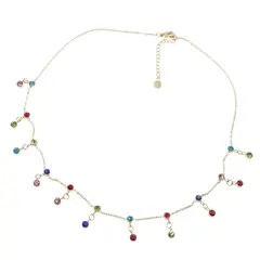 Lant din inox placat cu aur galben 18k si talismane cu zirconiu multicolor