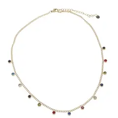 Lant din inox placat cu aur galben 18k si zirconiu multicolor