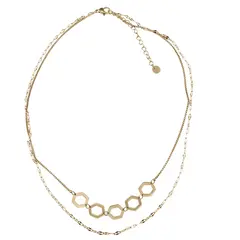 Lant dublu din inox placat cu aur galben 18k, pandantiv fagure