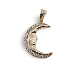 Pandantiv din cupru placat cu aur galben 18k model Luna cu zirconii, 19mm