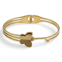 Bratara din cupru placat cu aur galben 18k fixa, model fluture cu trei randuri