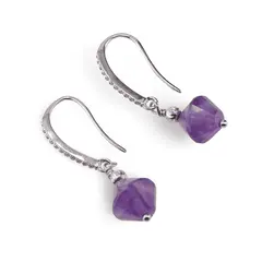 Cercei cu agatatoare Ametist romb si baza de Argint 925 cu zirconii, 8mm