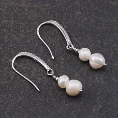 Cercei cu agatatoare Perle de cultura si baza de Argint 925 cu zirconii, 4-6mm