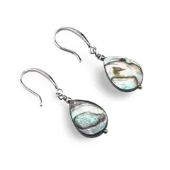 Cercei cu agatatoare Sidef abalone si baza lata de Argint 925, 14mm