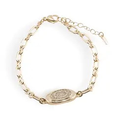 Bratara din cupru placat cu aur galben 18k cu element central oval si zirconii