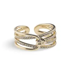 Inel reglabil Cupru placat cu Aur galben 14k, model mod cu zirconiu
