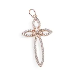 Pandantiv cupru placat cu aur roz 14k model cruce cu floare, 45mm