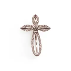 Pandantiv cupru placat cu aur roz 14k, model cruce cu floare