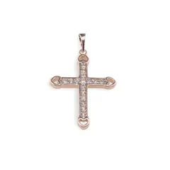 Pandantiv cupru placat cu aur roz 14k, model cruce cu incrustatie de zirconiu