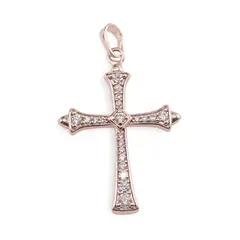 Pandantiv cupru placat cu aur roz 14k, model cruce cu romb central