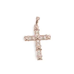Pandantiv cupru placat cu aur roz 14k, model cruce cu zirconii