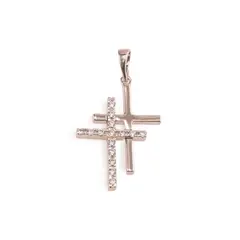 Pandantiv cupru placat cu aur roz 14k, model dublu cruce