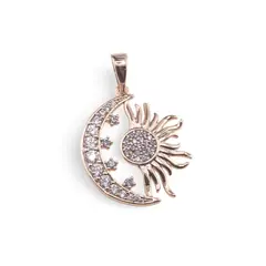 Pandantiv cupru placat cu aur roz 14k, model semiluna si soare