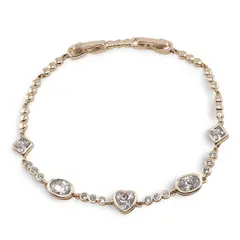 Bratara din cupru placat cu aur galben 18k, model geometric si inima cu zirconii